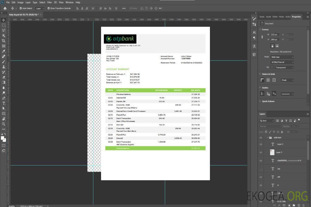 Modèle de relevé bancaire OTP Croatie, format Word et PDF, version 2 template Modèle de relevé bancaire OTP Croatie, format Word et PDF, version 2 template